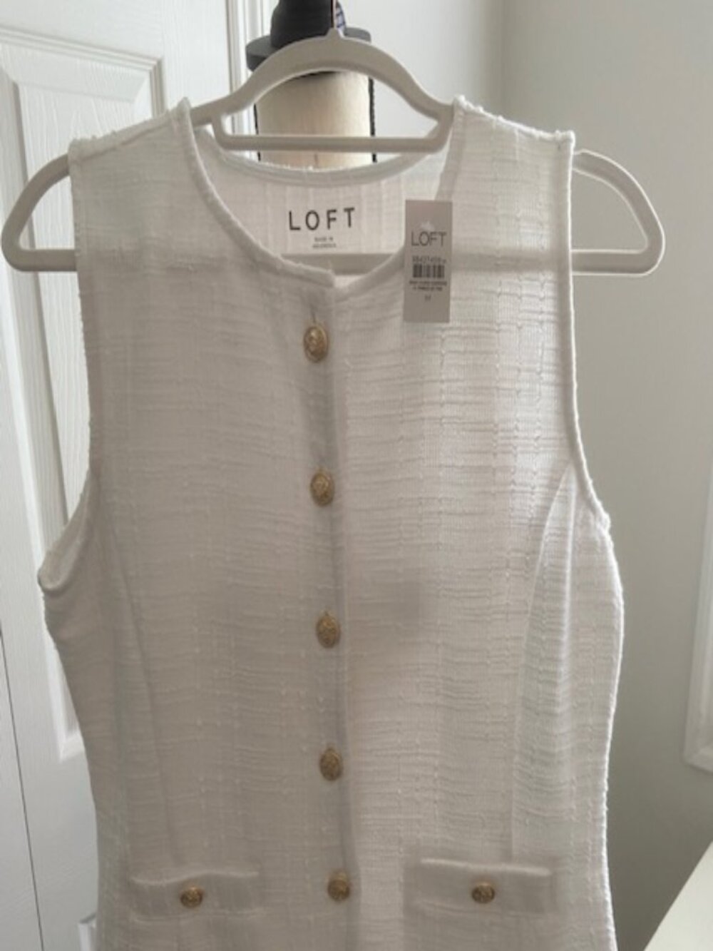 Loft -White Vest with Gold Buttons, Size M - NWT
